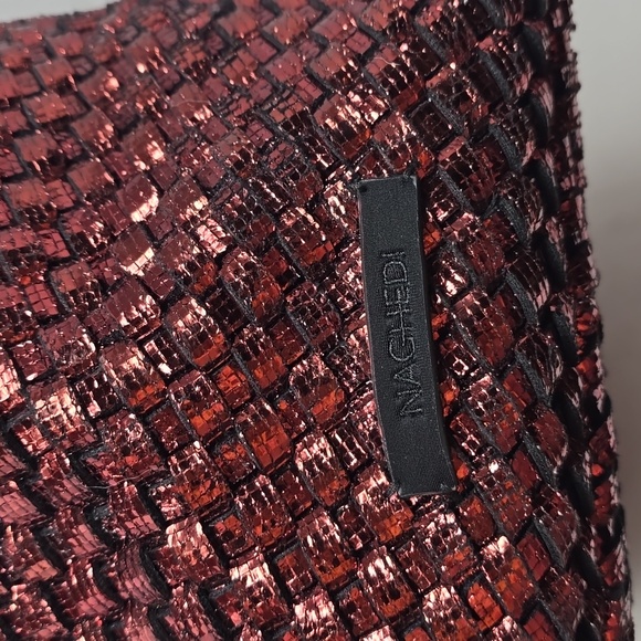 Naghedi Woven Burgundy Metallic Tote Pouch Set Bag - Picture 5 of 8